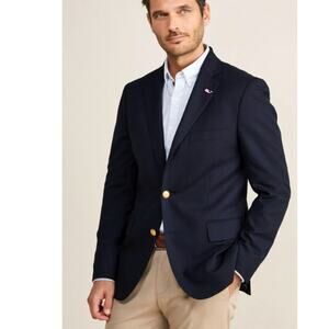 Huckberry Vintage 40R Wool Blazer $350 Old Money Gold Buttons Jacket Navy Blue